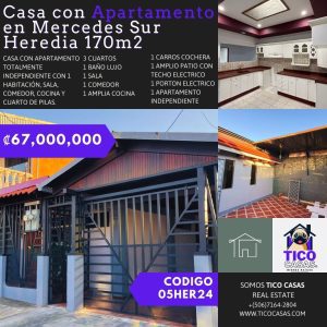 TICO CASAS - VENTA CASA CON APARTAMENTO EN HEREDIA MERDECES