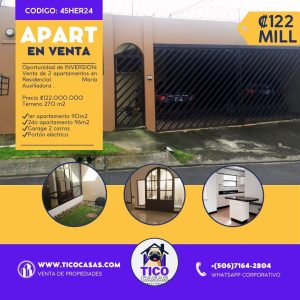 TICO CASAS - APARTAMENTO HEREDIA - OPORTUNIDAD NEGOCIO --