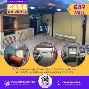 Se Vende casa en Condominio en San Pablo de Heredia